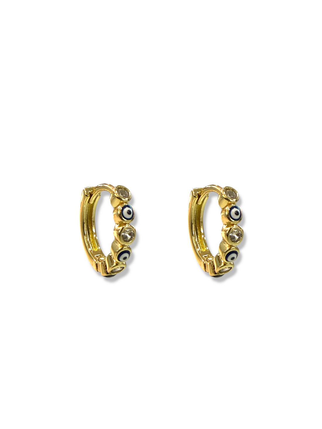 Aretes Huggies Ojitos Azul Marino Circonias