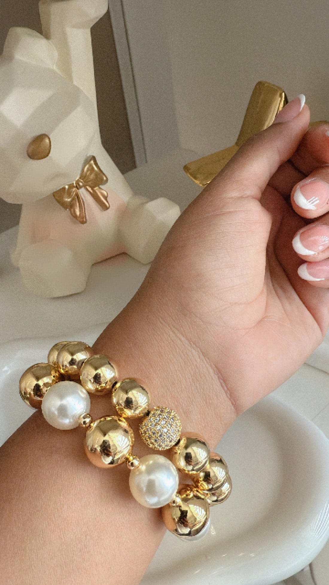 Pulsera ajustable bolas & perlas