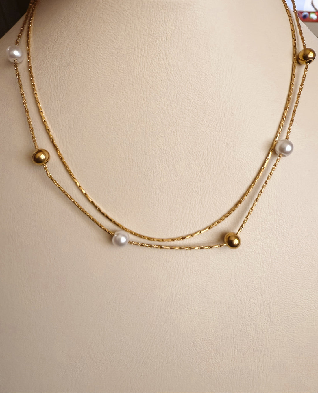 Collar doble perlas & bolitas